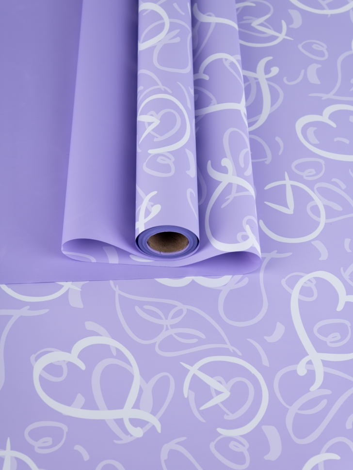 Пленка матовая 65мкм 58см х 10м Время любви сиреневый