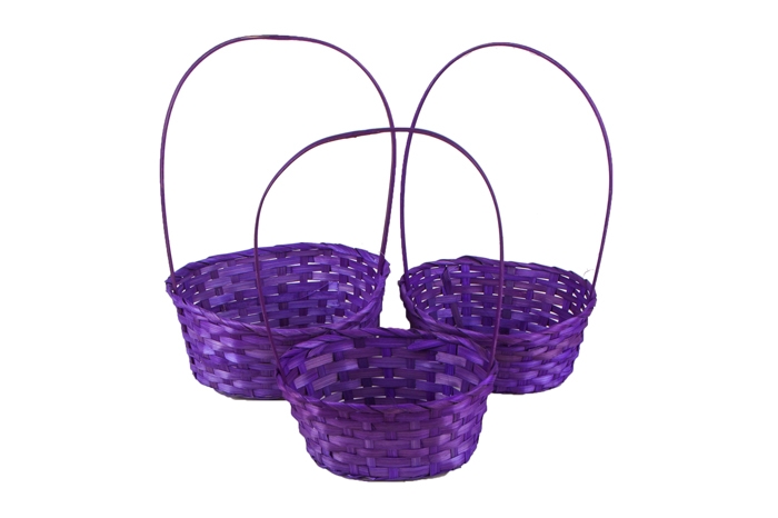 Корзина плетеная бамбук 3шт 27х21x10/38см, фиолетовый