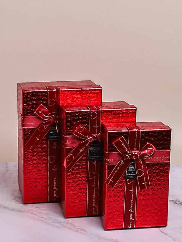 Коробка прямоугольник набор из 3шт 23х16х9,8см текстура кожи красный Коробка прямоугольник набор из 3шт 23х16х9,8см текстура кожи красный