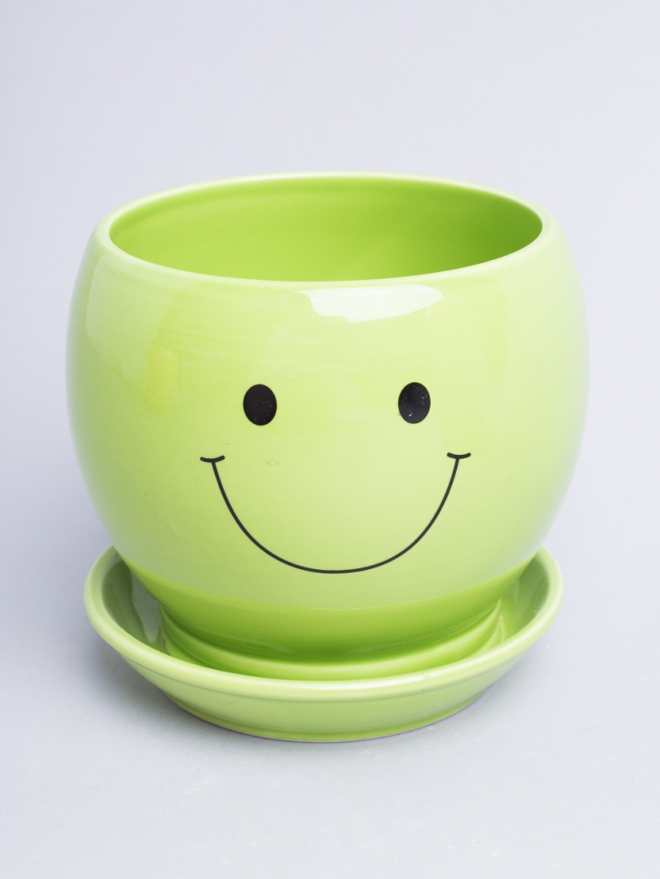 Кашпо керамика 12х12х12см смайлик салатовый УЦЕНКА Кашпо керамика 12х12х12см смайлик салатовый УЦЕНКА