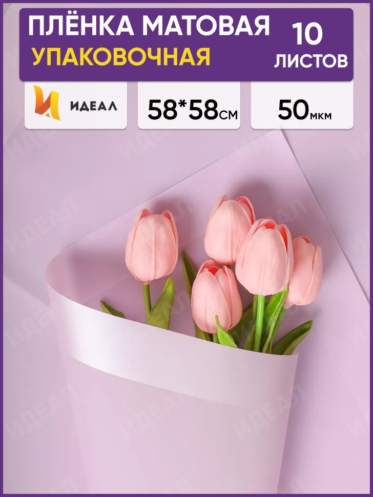 Пленка матовая 58смх58см 10 листов 50мкм РЦ кант 13 сиреневый Пленка матовая 58смх58см 10 листов 50мкм РЦ кант 13 сиреневый