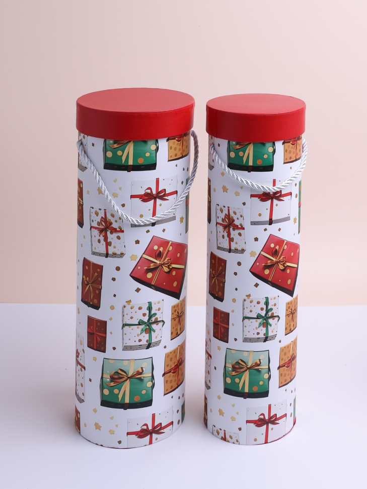 Коробка цилиндр набор из  2шт d12,5хh36- d10.5хh35см под бутылку подарки