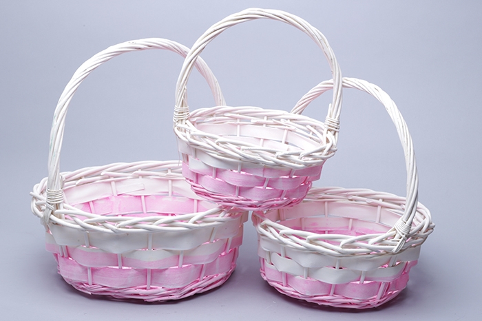 Корзина плетеная (ива) 3шт D38х38см W19041527 бело-розовая Корзина плетеная (ива) 3шт D38х38см W19041527 бело-розовая