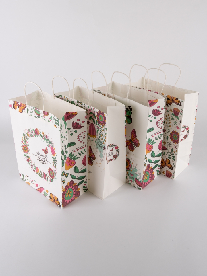 Сумочка крафт Бабочки 728-166 25,5х33х12,5см микс