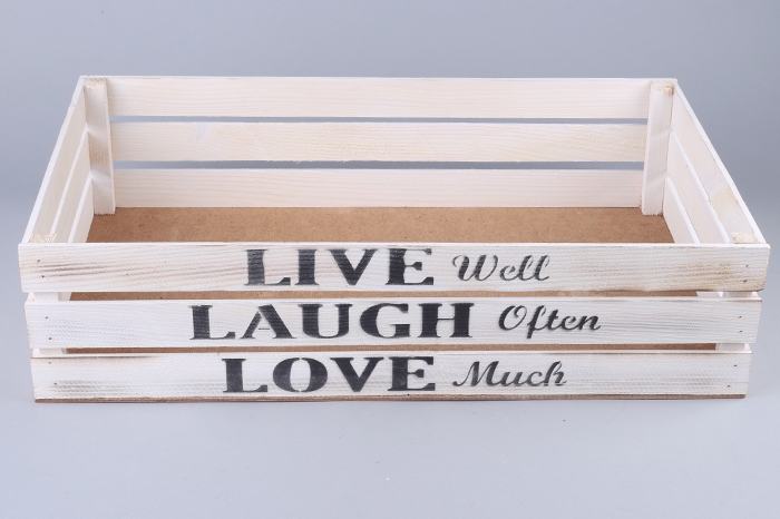 Ящик деревянный интерьерный 50х30х12см "Live" белый винтаж