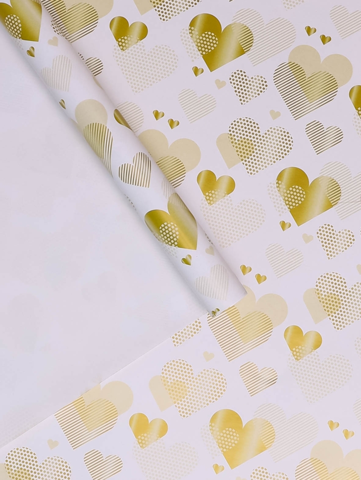 Бумага упаковочная 70х100см 2лист 69-1 сердца золото
