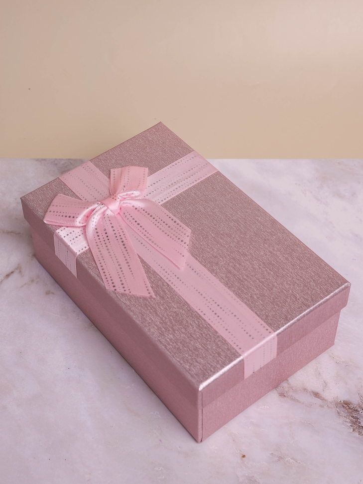Коробка прямоугольник 23х16х9,5см с бантиком розовый