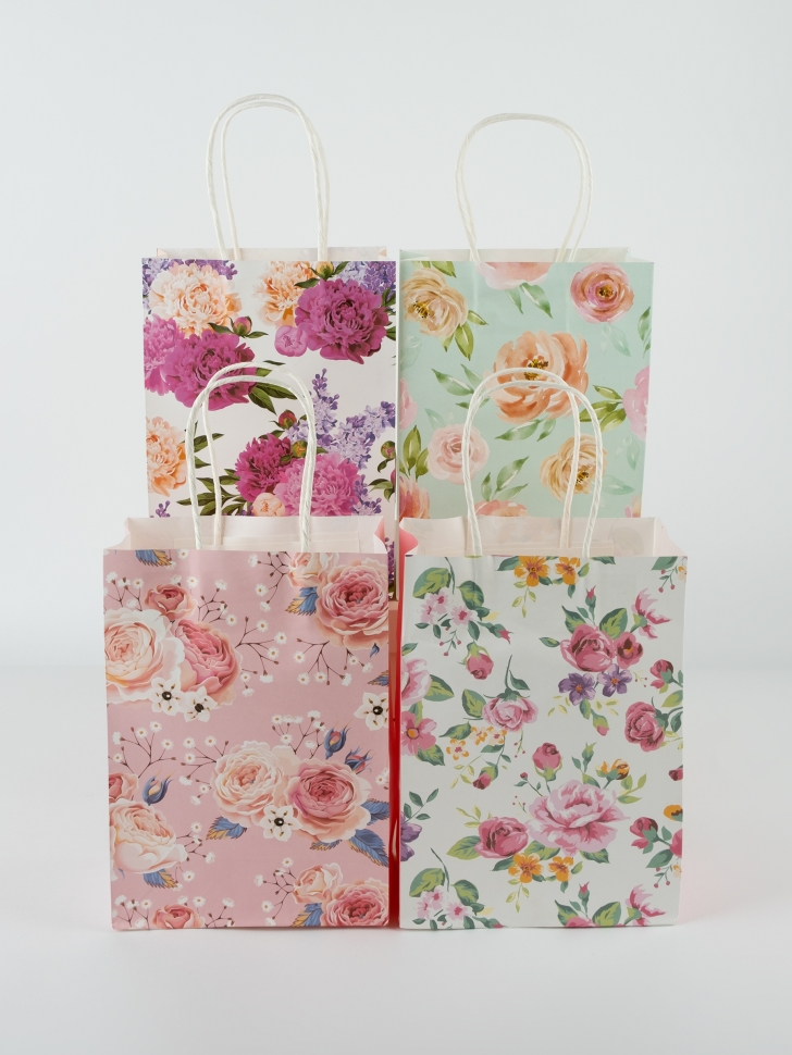 Сумочка крафт Цветы 728-167 15х21х8см микс