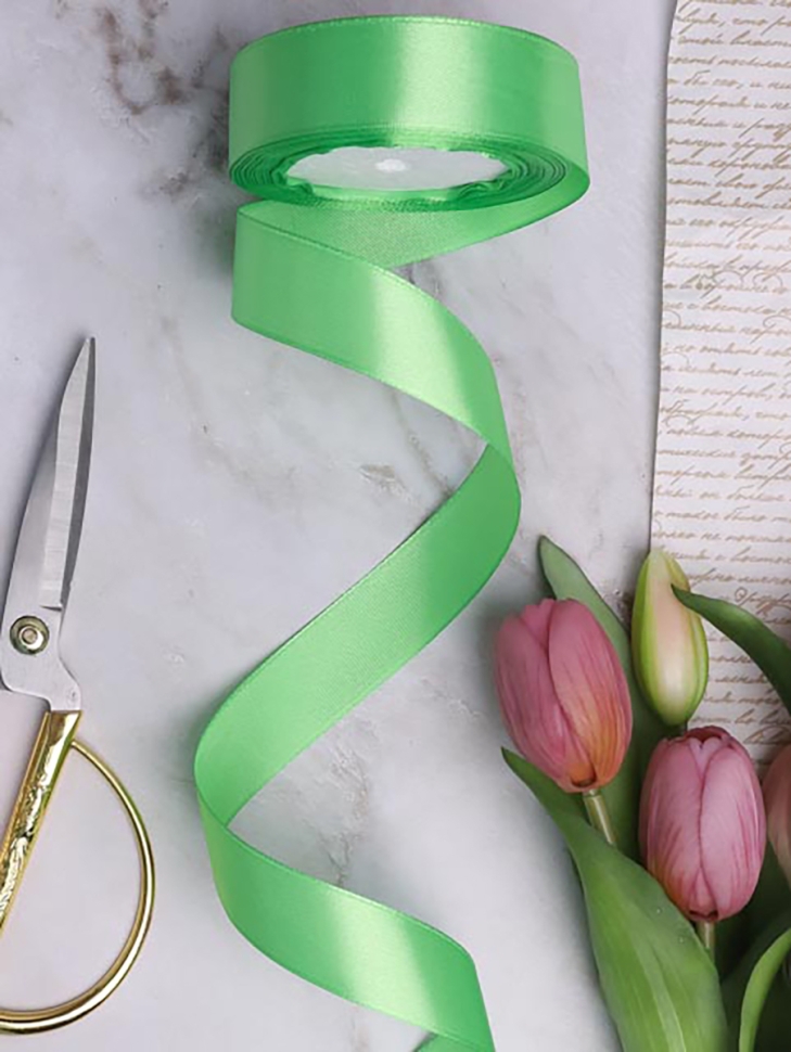 Лента атласная 25мм х 25 ярд  JD зеленый светлый