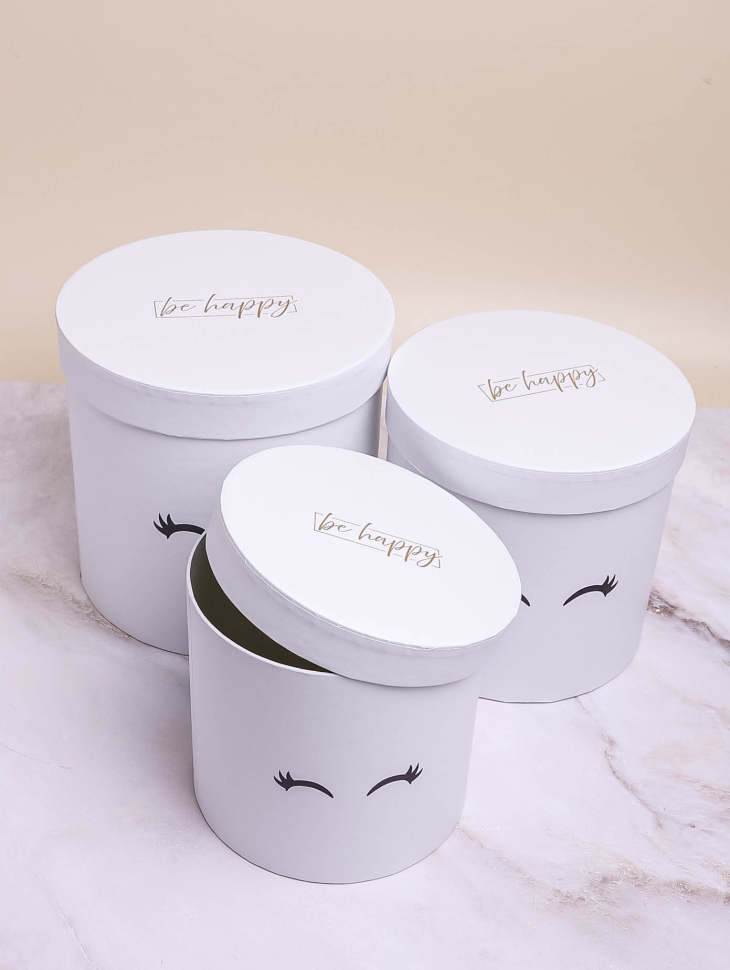 Коробка цилиндр набор из  3шт 19,5х19см реснички белый