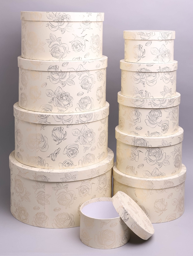 Коробка шляпная набор из 10шт d34.5хh17.5см К917 розы на кремовом Коробка шляпная набор из 10шт d34.5хh17.5см К917 розы на кремовом