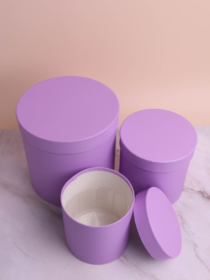Коробка цилиндр набор из  3шт К d21хh21 - d14хh14см сиреневый