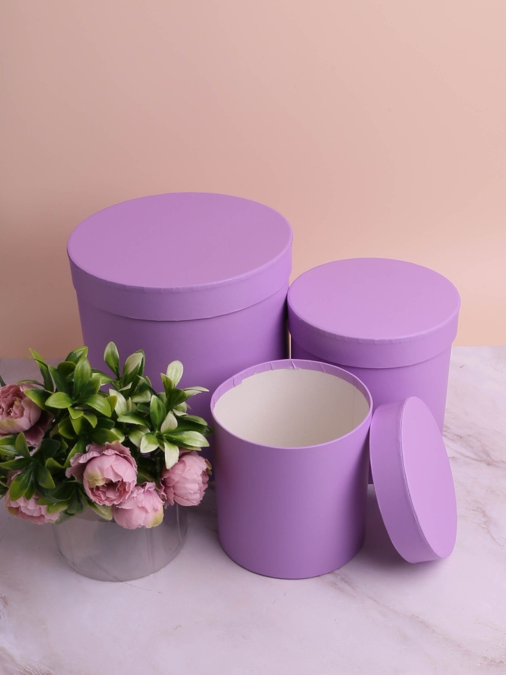 Коробка цилиндр набор из  3шт К d21хh21 - d14хh14см сиреневый