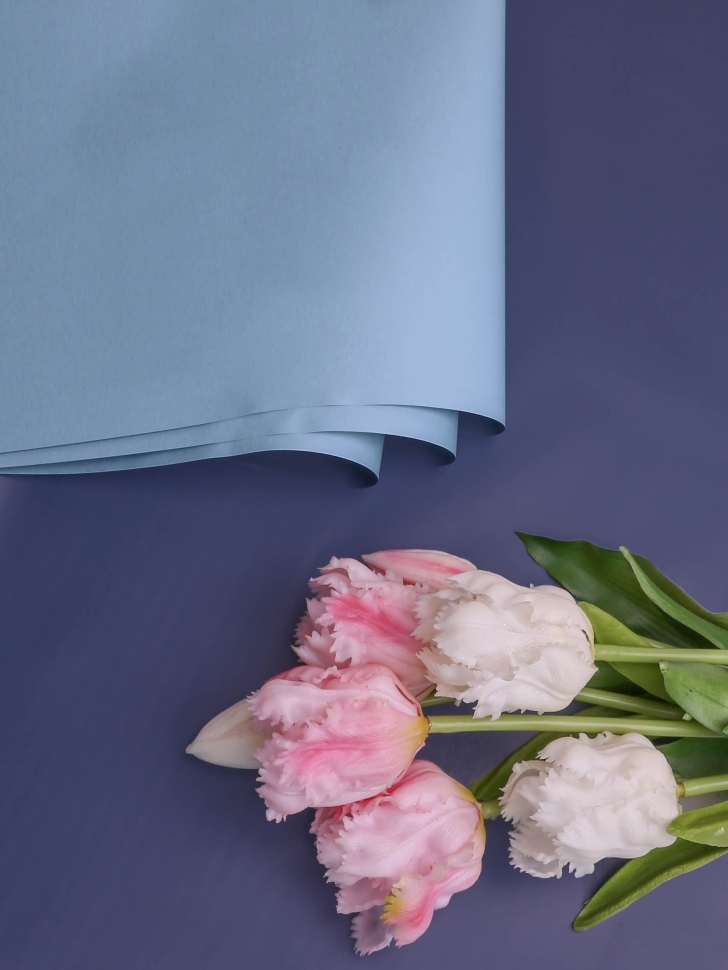 Пленка матовая 58смх58см 10 листов 65мкм двухцветная синий/голубой