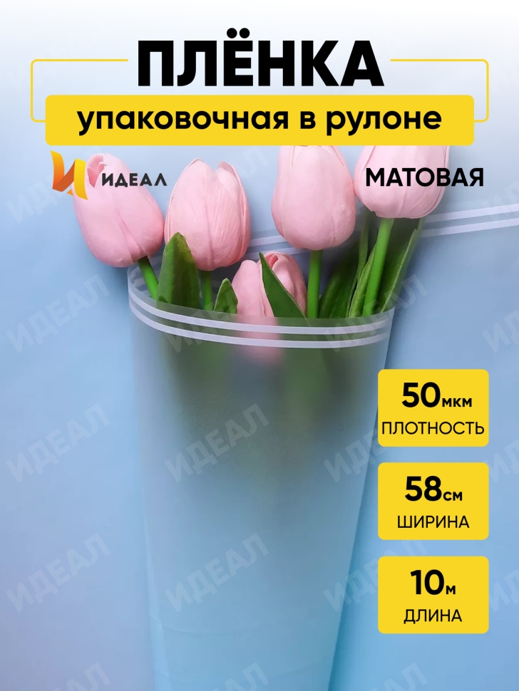 Пленка матовая 50мкм 58см х 10м РЦ прозрачный кант голубой Пленка матовая 50мкм 58см х 10м РЦ прозрачный кант голубой
