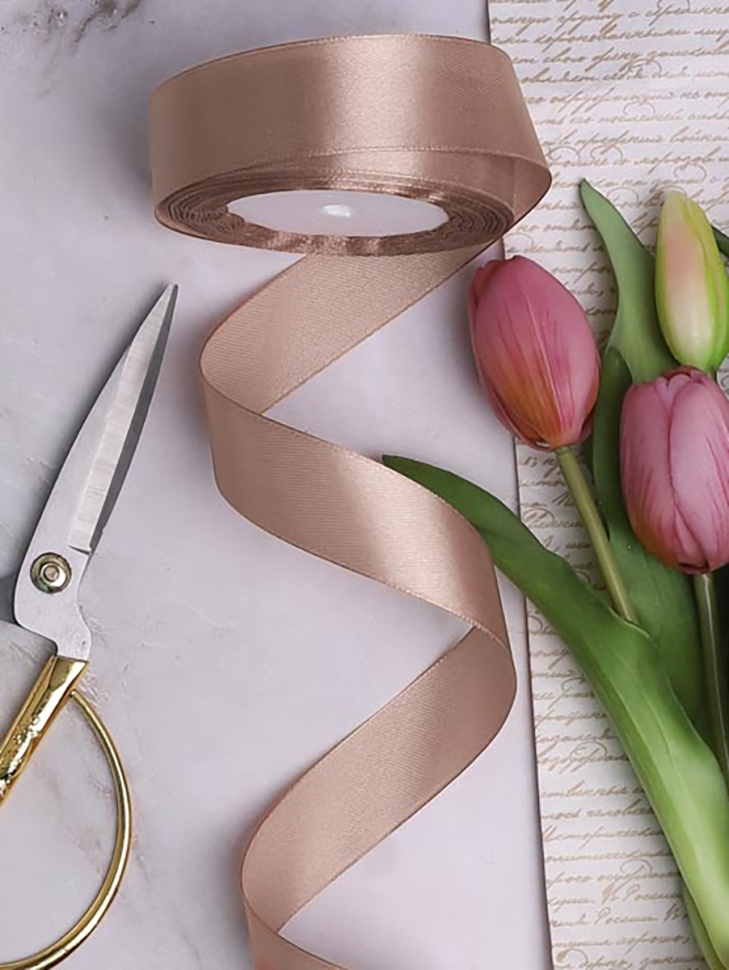 Лента атласная 25мм х 25 ярд  JD миндальный