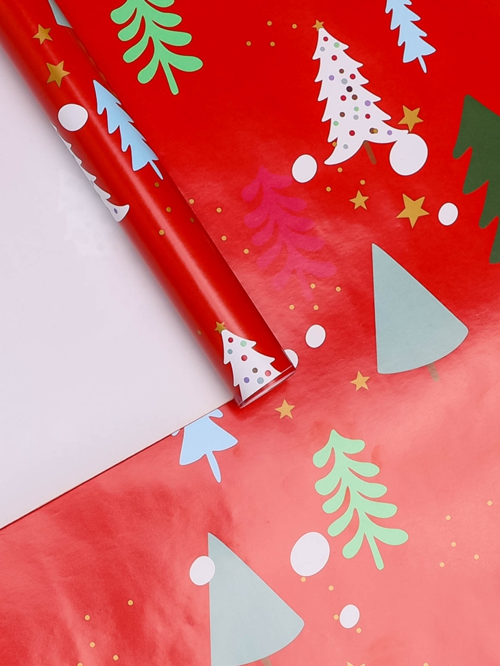 Бумага упаковочная НГ 70х100см 2лист 82-1 елки на красном