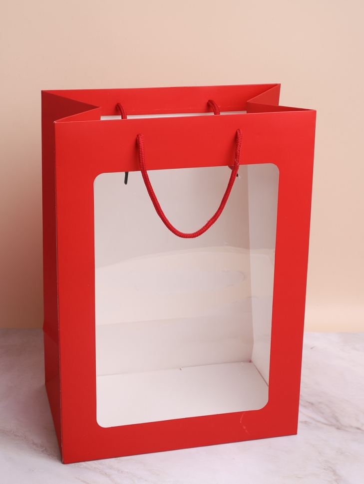 Сумочка подарочная с прозрачным окном 25х15х35см красный Сумочка подарочная с прозрачным окном 25х15х35см красный