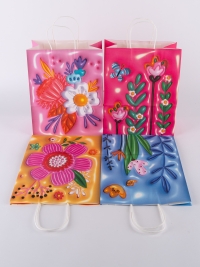 Сумочка крафт Цветы 728-170 15х21х8см микс