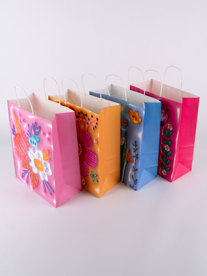 Сумочка крафт Цветы 728-170 15х21х8см микс