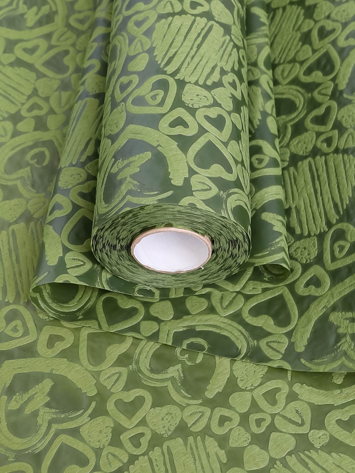 Фетр ламинированный 3Д Сердца 50см x 10м зеленый
