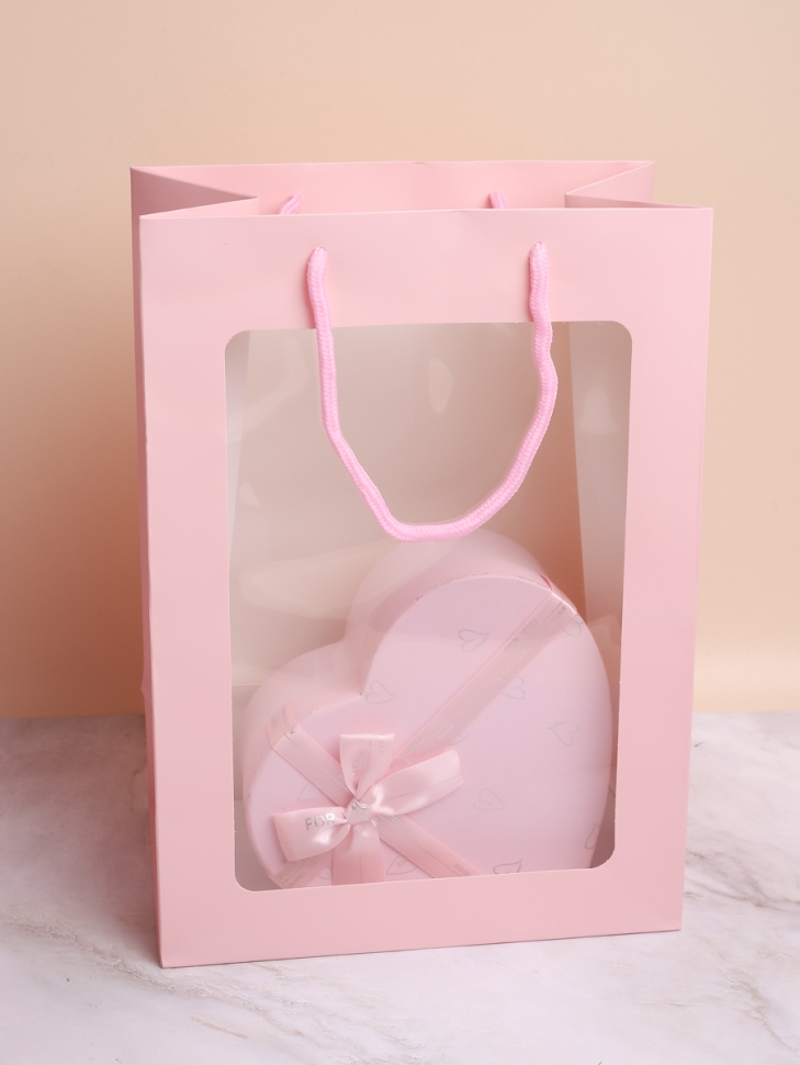 Сумочка подарочная с прозрачным окном 25х15х35см розовый Сумочка подарочная с прозрачным окном 25х15х35см розовый