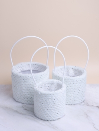 Коробка для цветов Цилиндр набор из 3шт. 16х14см Нежность горошек белый