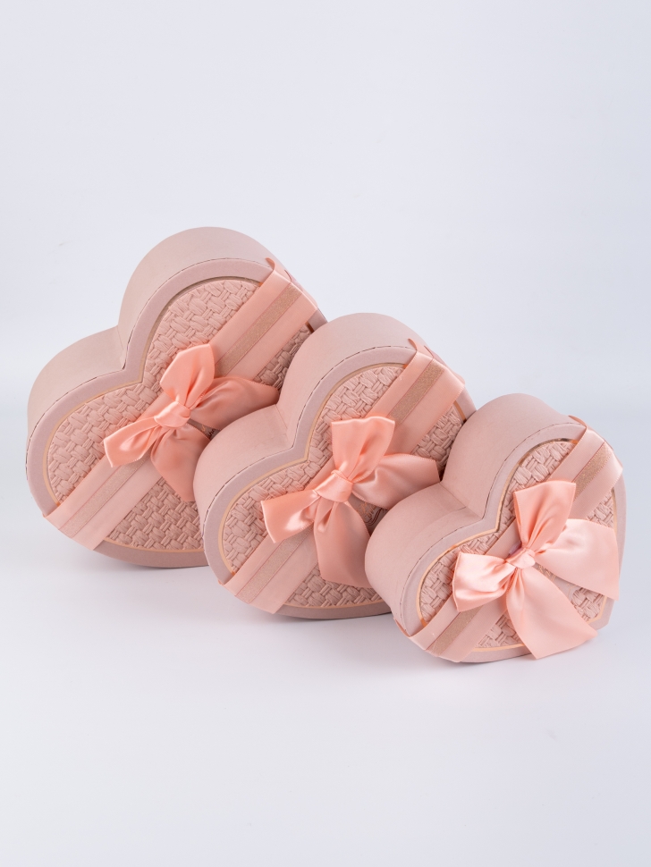 Коробка Сердце набор из 3шт 21х20х9см плетение персиковый Коробка Сердце набор из 3шт 21х20х9см плетение персиковый