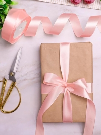 Лента атласная 25мм х 25 ярд  JD розовый пастельный