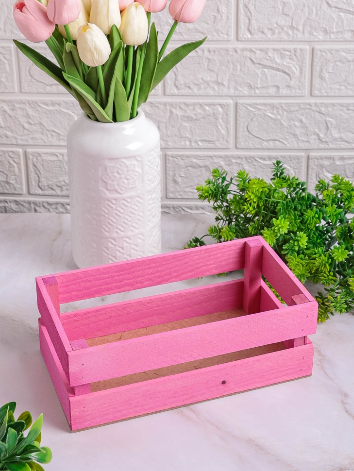 Ящик деревянный 24х13хh8см розовый
