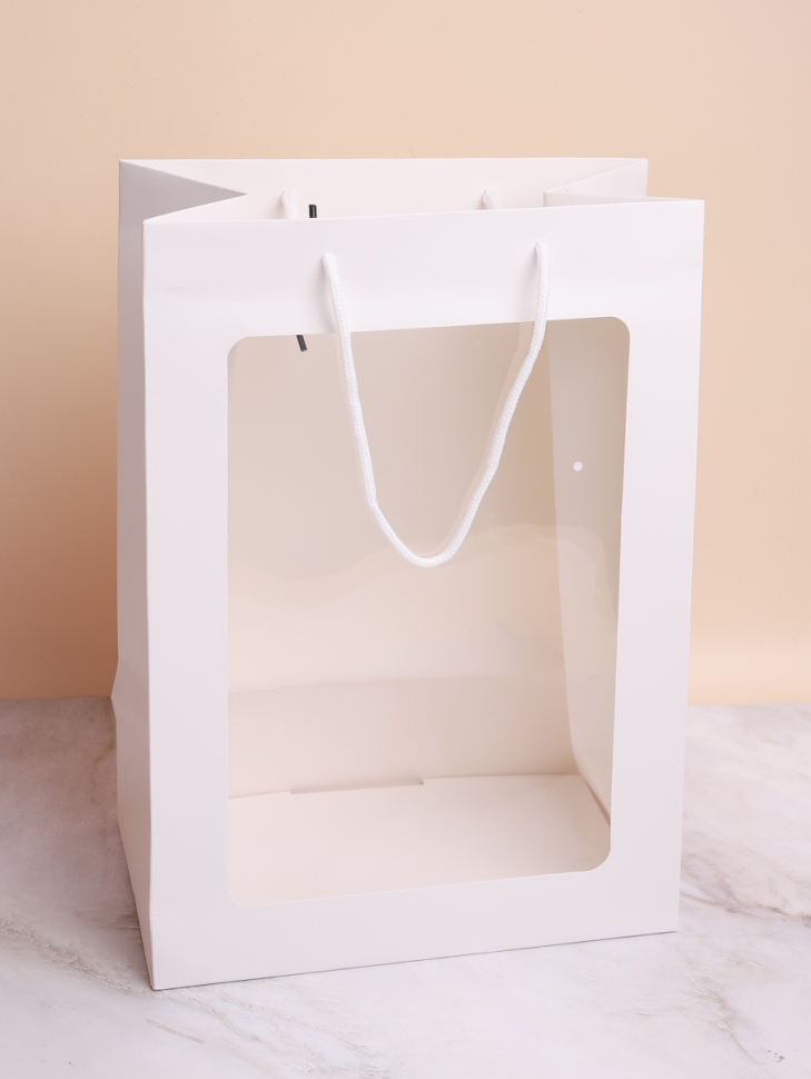 Сумочка подарочная с прозрачным окном 25х15х35см белый