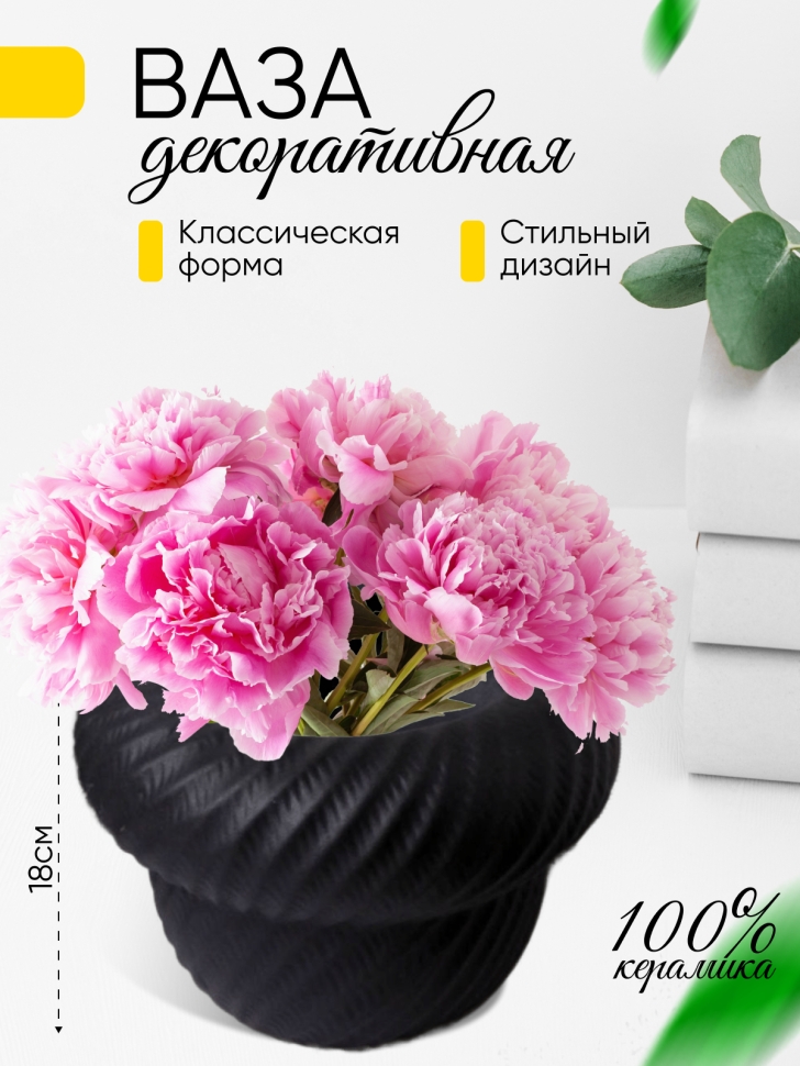 Ваза керамика 13х18х18см MS-59 черный Ваза керамика 13х18х18см MS-59 черный