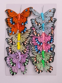 Бабочки  8см на прищепке, 12шт. цветные 1021