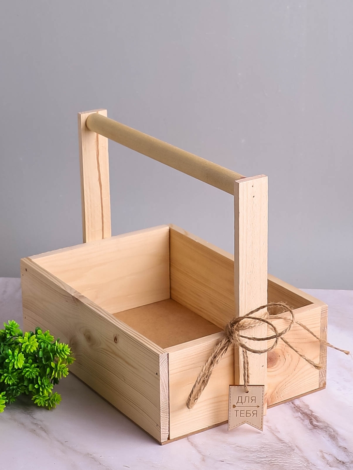 Ящик деревянный с шильдиком 30х21х9,5см №5 с ручкой натуральный