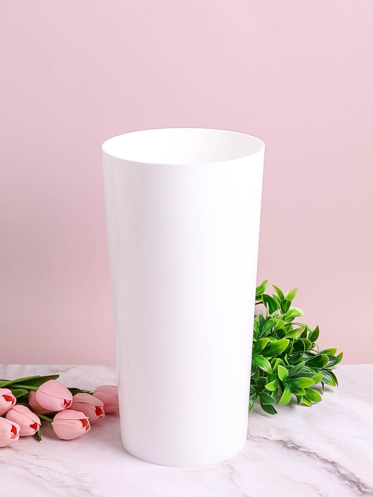 Ваза пластик гладкая H35см D18 конус Инфинити белый