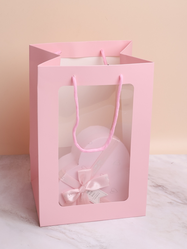 Сумочка подарочная с прозрачным окном 20х16х30см розовый Сумочка подарочная с прозрачным окном 20х16х30см розовый