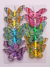 Бабочки  8см на прищепке, 12шт. цветные 1031
