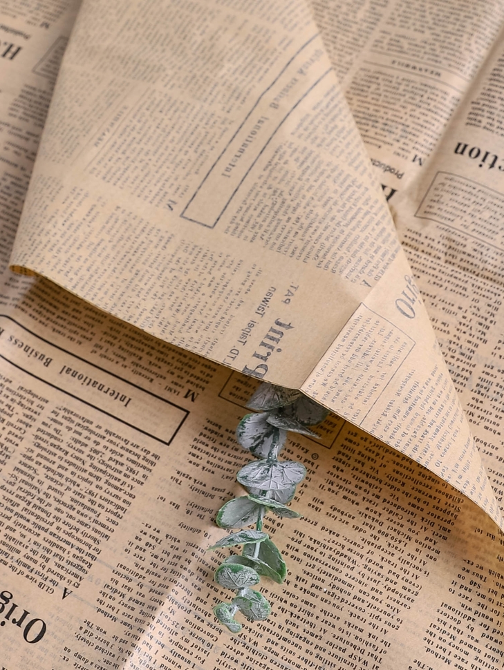 Бумага тишью Газета 50х66см,10 лист черный на бежевом