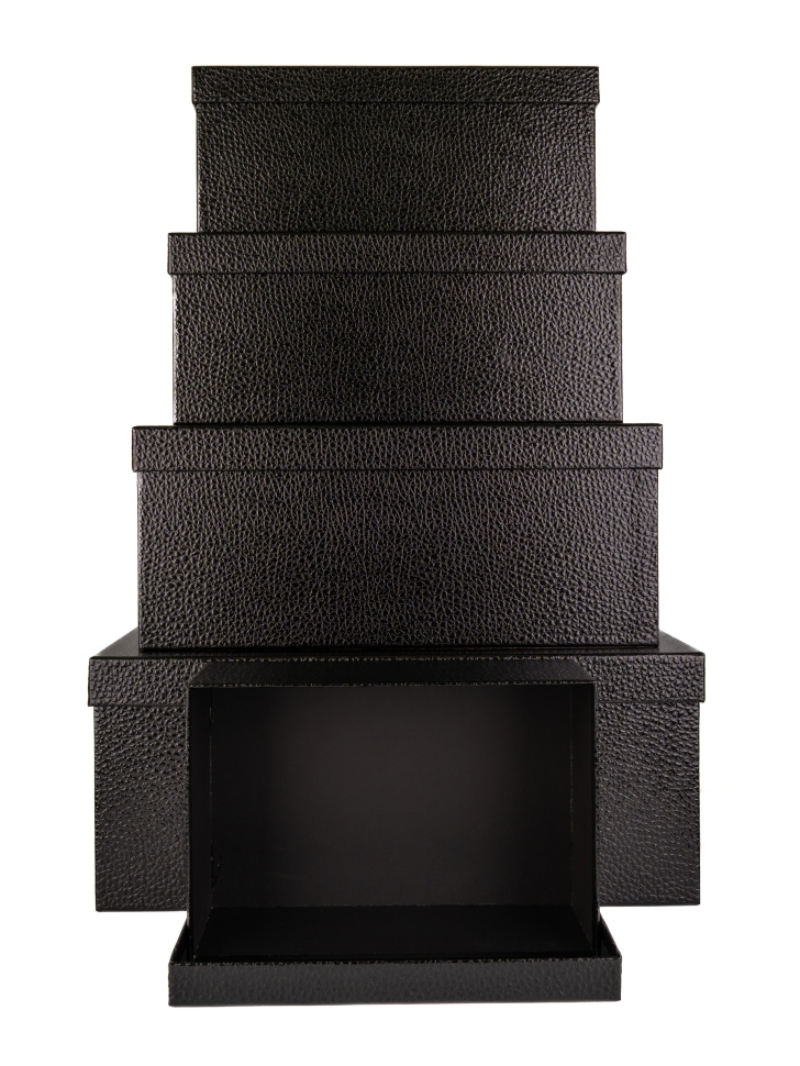 Коробка прямоугольник набор из  5шт 53х35х22см текстура кожи черный