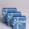 Коробка квадрат набор из 3шт 19x19x9см звезды с бантом голубой