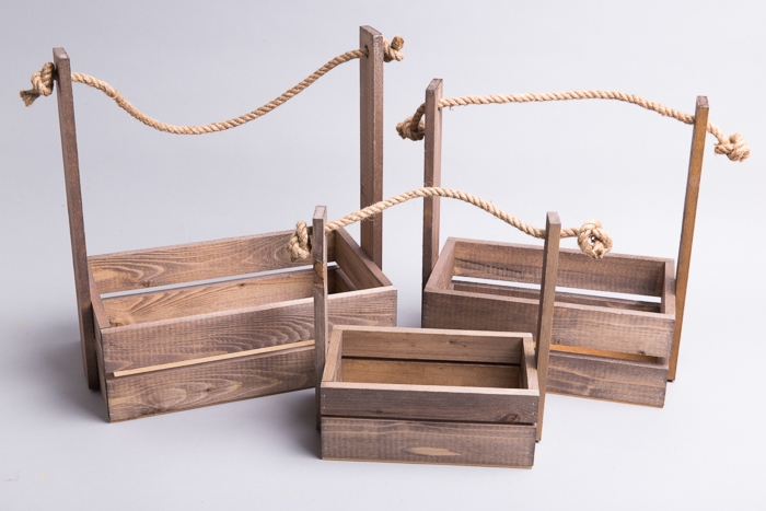 Ящик реечный с веревочной ручкой набор из 3шт h30.5х18.7х35,3см темный орех