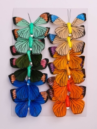 Бабочки  8см на прищепке, 12шт. цветные 1032