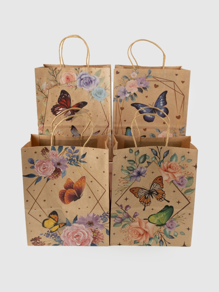 Сумочка крафт Бабочки 728-177 21х27х11см микс Сумочка крафт Бабочки 728-177 21х27х11см микс