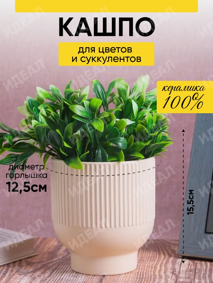 Кашпо керамика 14х14х15,5см JW7290000.14 кремовый Кашпо керамика 14х14х15,5см JW7290000.14 кремовый
