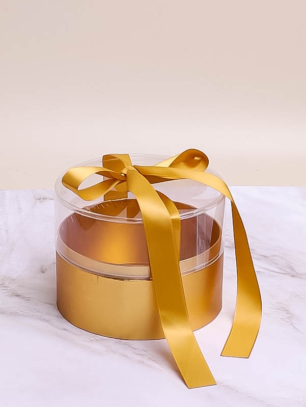 Коробка круг 19х14см с прозрачной крышкой золото Коробка круг 19х14см с прозрачной крышкой золото