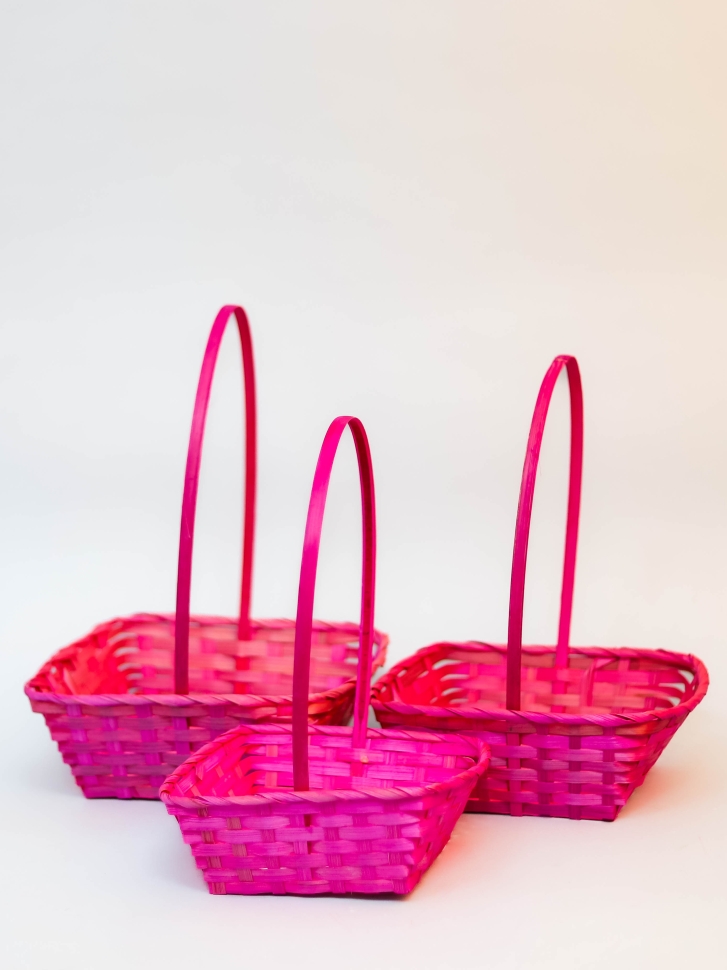 Корзина плетеная бамбук 3шт D25x10/36см розовый