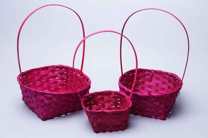Корзина плетеная бамбук 3шт D25x10/36см розовый