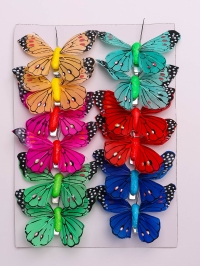 Бабочки  8см на прищепке, 12шт. цветные 1024