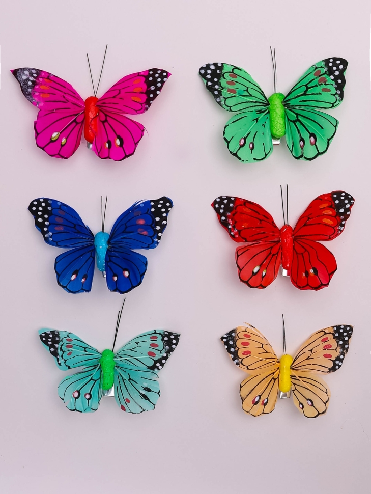 Бабочки 8см на прищепке, 12шт. цветные 1024 Бабочки 8см на прищепке, 12шт. цветные 1024