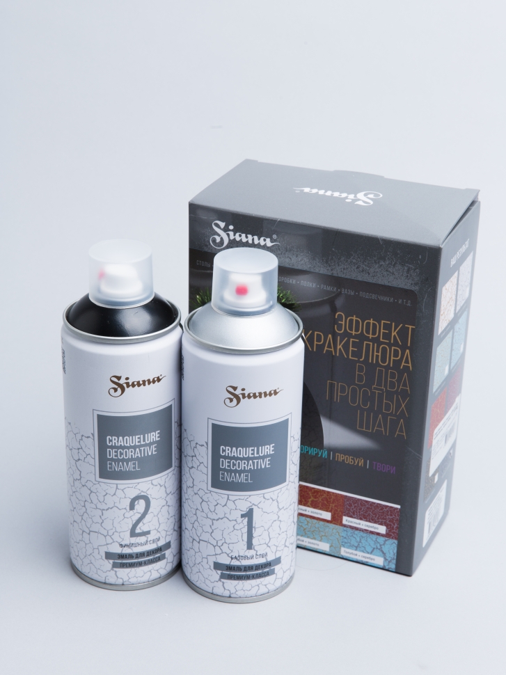 Спрей Краска SIANA Craquelure набор 2шт база серебро/финиш черный Спрей Краска SIANA Craquelure набор 2шт база серебро/финиш черный